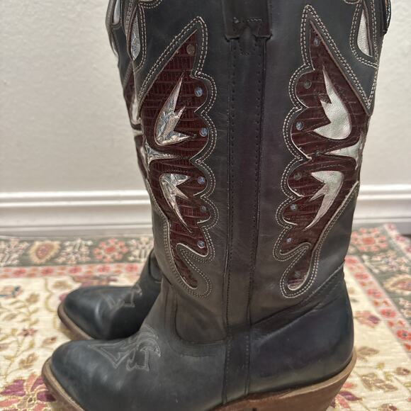 Vintage Miss Capezio 14" Tall Blue Leather Cowboy Boots Butterfly Size 8 M - Picture 7 of 12